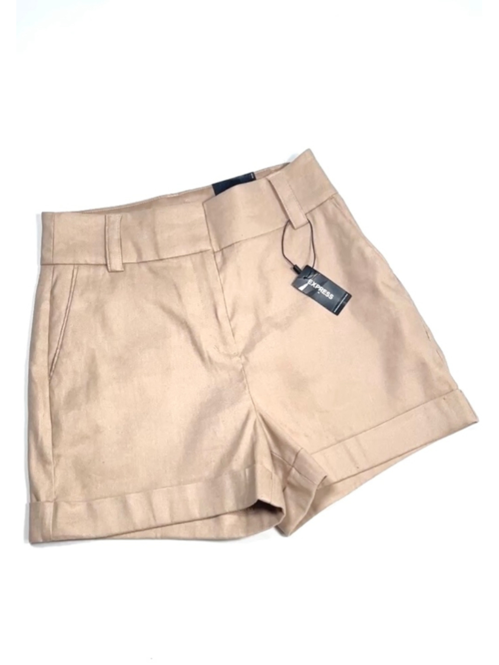 NWT Express High Rise Midi Shorts Size 2 Beige Linen Blend